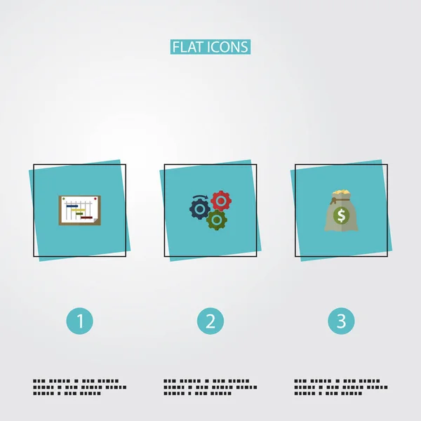 Icônes plates Revenu, engrenage, calendrier et autres éléments vectoriels. Ensemble de symboles d'icônes plates de démarrage comprend également le flux de travail, l'engrenage, les objets de calendrier . — Image vectorielle