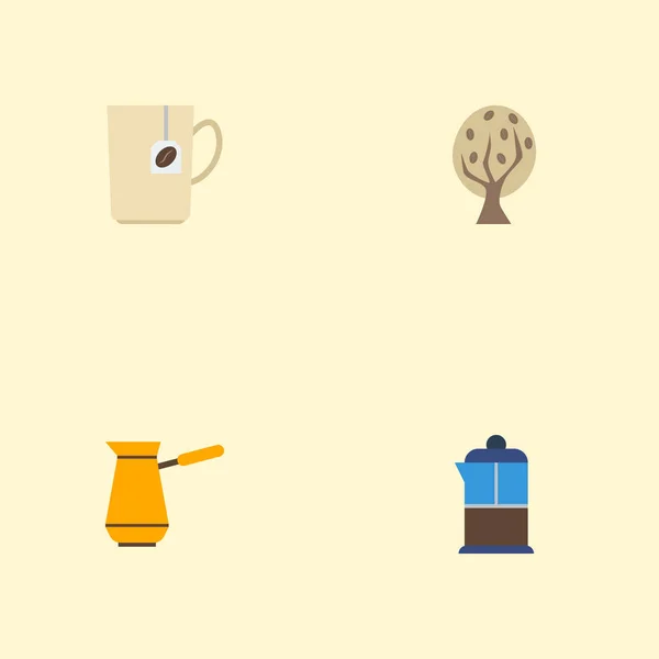 Taza de iconos planos, Ibrik, madera y otros elementos vectoriales. Conjunto de símbolos de iconos planos de bebidas también incluye Cezve, Copa, Objetos franceses . — Vector de stock