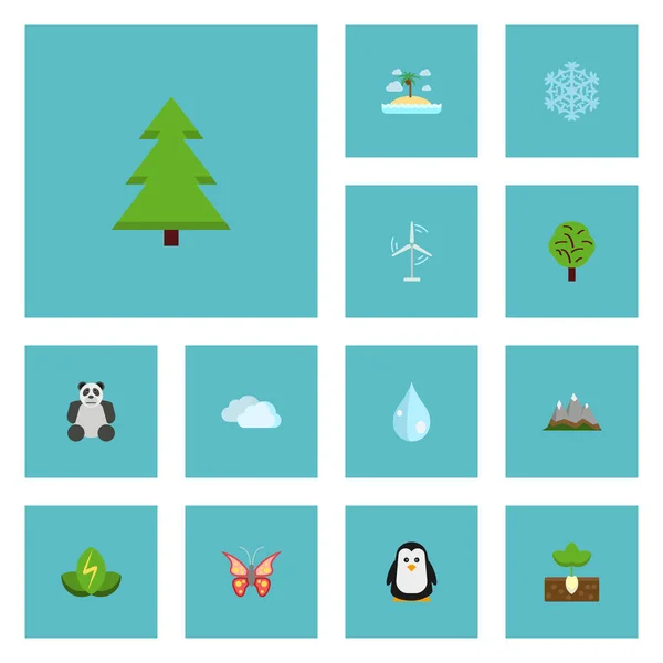 Flat Icons Landscape, Electric Mill, Eco Energy Vector Elements. Set Of Eco Flat Icons Symbols Also Includes Eco, Animal, Nature Objects. — Stock Vector