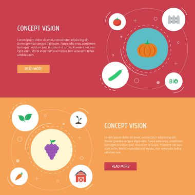 Düz simgeler Filiz, depo, ekoloji ve diğer vektör öğeleri. Tarım düz simgeler simge kümesi de kabak, bağ, ekoloji nesneleri içerir.