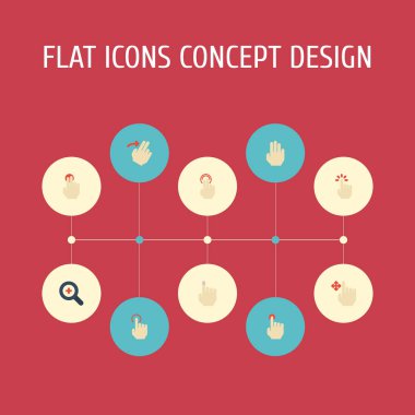Düz simgeler Touch, basın, dokunmatik ekran ve diğer vektör öğeleri. Jest düz simgeler simge kümesi de yumuşak, Drag, Touch nesneleri içerir.