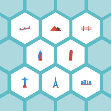 Simgeler Paris, Çin, büyük piramit ve diğer vektör öğeleri düz. Simge yapılar düz simgeleri simgeleri de içerir Paris, altın, İsa'nın nesneleri.