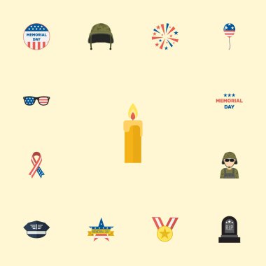 Düz simgeler mezar, asker kask, şapka ve diğer vektör öğeleri. Gün düz simgeleri simgeleri de madalyon, mezar, kask nesneleri içerir kümesi.
