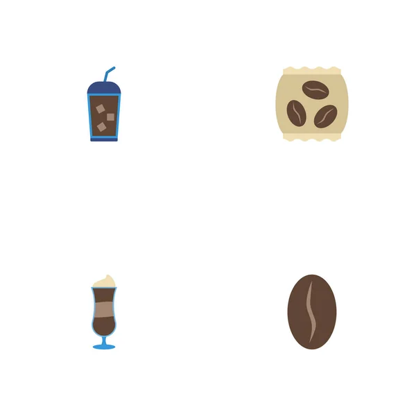 Flat Icons Mocha, Beverage, Arabica Bean and Other Vector Elements. Набор кофейных икон Плоские символы также включает в себя латте, кофе, мгновенные объекты . — стоковый вектор