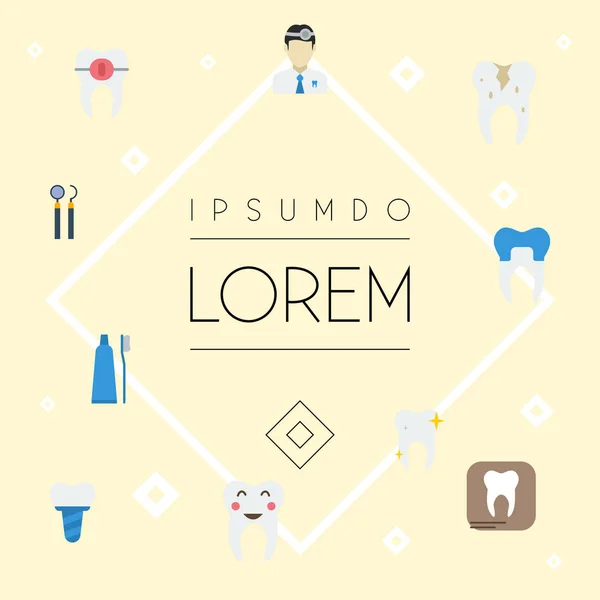 Ícones planos Implantação, Equipamentos, Ortodontista e outros elementos vetoriais. Conjunto de símbolos de ícones planos odontológicos também inclui cuidados de saúde, dente, objetos de raios-X . —  Vetores de Stock