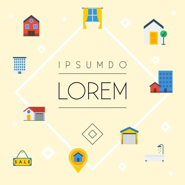 Ícones planos Casa, Depósito, Edifícios e outros elementos vetoriais. Conjunto de símbolos de ícones planos imóveis também inclui casa, janela, objetos de opções . —  Vetores de Stock