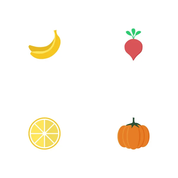 Flat Icons Limão, Fruta da selva, Rabanete e outros elementos vetoriais. Conjunto de símbolos de ícones planos também inclui abóbora, limão, objetos de squash . — Vetor de Stock