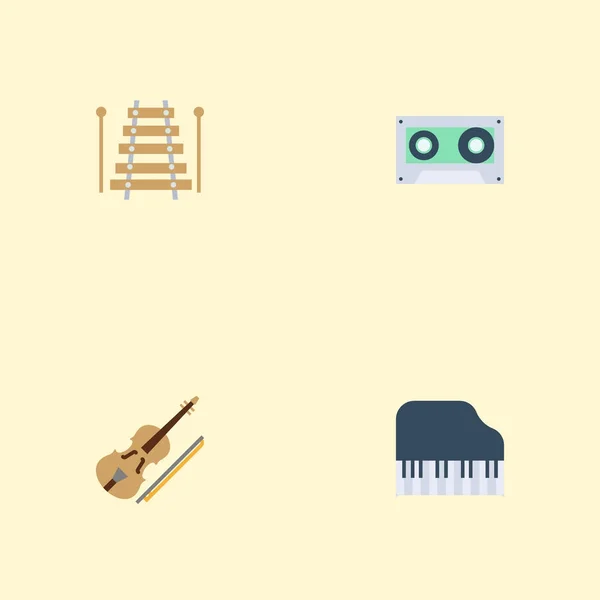 Ploché ikony hudební nástroj, housle, pásky a další prvky vektoru. Sada Studio ploché ikony symbolů zahrnuje také housle, pásky, xylofon objekty. — Stockový vektor