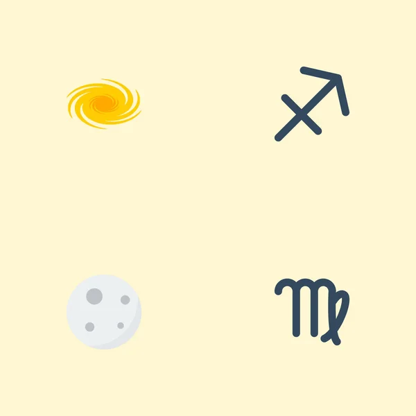 Flat Icons Archer, Virgin, Lunar and Other Vector Elements. Набор плоских иконок также включает в себя галактику, лук, лунные объекты . — стоковый вектор