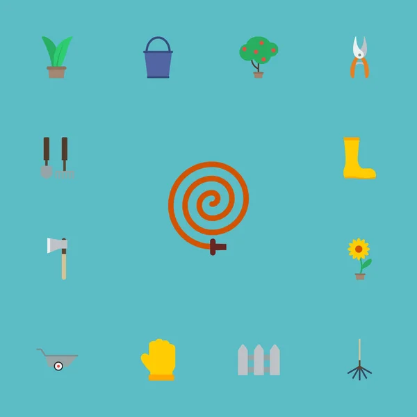 Flat Icons Fence, Pruner, Latex and Other Vector Elements (dalam bahasa Inggris). Set Of Horticulture Flat Icons Symbols Also Includes Hose, berry, Garden Objects . - Stok Vektor