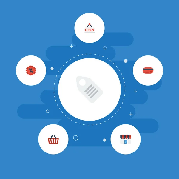 Icônes plates Paiement, signe, boutique et autres éléments vectoriels. Ensemble de symboles d'icônes plates de magasin comprend également le temps, l'étiquette, les objets de signe . — Image vectorielle