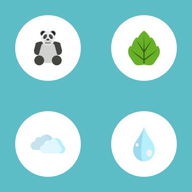 Düz simgeler su, bitki örtüsü, ayı ve diğer vektör öğeleri. Eco düz simgeler simge kümesi de Panda, bulutlar, Blob nesneleri içerir.