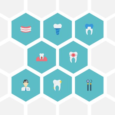 Düz simgeler temizledim, ortodontist, dişeti iltihabı ve diğer vektör öğeleri. Emaye düz simgeler simge kümesi de Doktor, sonda, hizalama nesneleri içerir.