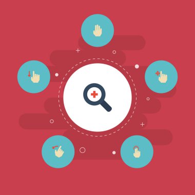 Simgeler Büyüteç düz, çift tıklatın, arkaya ve diğer vektör öğeleri. Hareketleri düz simgeleri simgeleri Ayrıca Sürükle, jest, parmak nesneleri içerir.