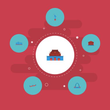 Düz simgeler Amerika, mimari, tarih öncesi İngiltere ve diğer vektör öğeleri. Anıt düz simgeler simge kümesi de içerir Tarih öncesi, Amerika, şehir nesneleri.