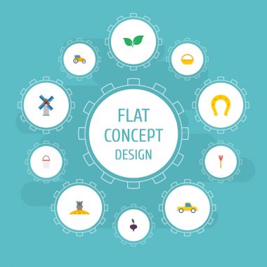 Düz simgeler kova, yel değirmeni, Kültivatör ve diğer vektör öğeleri. Tarım düz simgeler simge kümesi de kova, Harrow, kamyon nesneleri içerir.