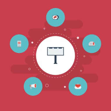 Düz simgeler tasarlamak, megafon, dizüstü bilgisayar ve diğer vektör öğeleri. Düz simgeleri simgeleri reklam da içerir reklam, Billboard, megafon nesneleri.