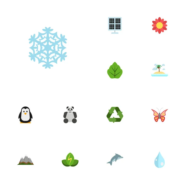 Ploché ikony Eko energie, krása hmyzu, ochrany a další prvky vektoru. Sada symbolů ploché ikony prostředí zahrnuje také krajina, strom, ryby objektů. — Stockový vektor