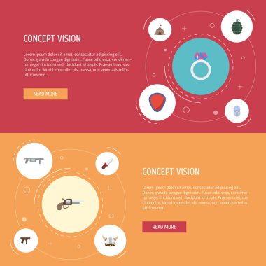Düz simgeler tabanca, çadır, silah vektör öğeleri. Düz simgeler simge kümesi de kalkan, ortaçağ, sihirli nesneler içerir.