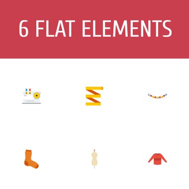 Düz simgeler metre, dikiş, kazak ve diğer vektör öğeleri. El yapımı düz simgeler simge kümesi de manken, kazak, çorap nesneleri içerir.