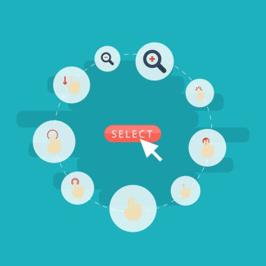 Düz simgeler Büyüteç, Touch, dokunmatik ekran ve diğer vektör öğeleri. Hareketleri düz simgeler simge kümesi de içerir basın, iki, yumuşak nesneler.