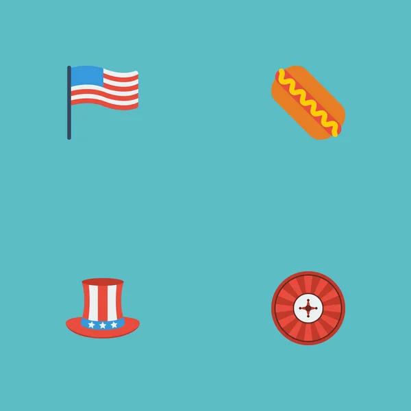 Lapos ikonok rulett, Amerikai, Amerikai Egyesült Államok kalap és más vektorgrafikus elemek. Usa lapos ikonok szimbólumok is tartalmaz rulett, Amerikai, Sam objektumok. — Stock Vector