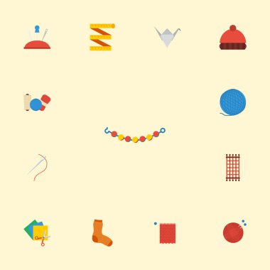 Düz simgeler Dükkanı, makas, iplik ve diğer vektör öğeleri. Ayrıca şapka, Dükkanı, iplik nesneleri içeren küme el sanatları düz simgeleri simgeleri.