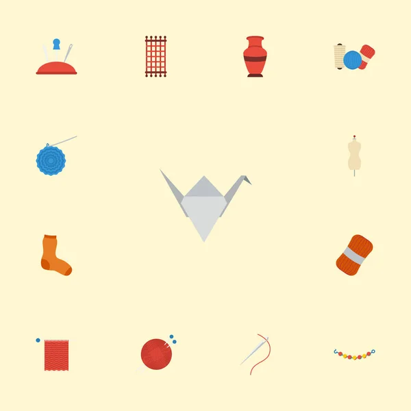 Iconos planos Cerámica, Macramé, Dummy y otros elementos vectoriales. Set de iconos planos artesanales Símbolos también incluye almohadilla, calcetines, objetos de papel . — Vector de stock