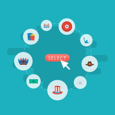 Simgeler düz stil Kızılderili, sam Amca, dolar ve diğer vektör öğeleri. Ayrıca şapka, dolar, yerel nesneleri içeren küme Amerika simgeler düz stil sembolleri.