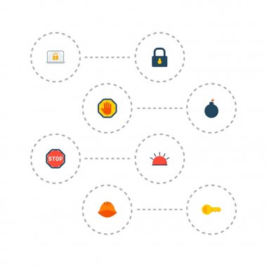 Set simgeleri düz stil sembolleri dur, dizüstü bilgisayar, kask ve diğer simgeler, web mobil app logo tasarımı için tedarik.