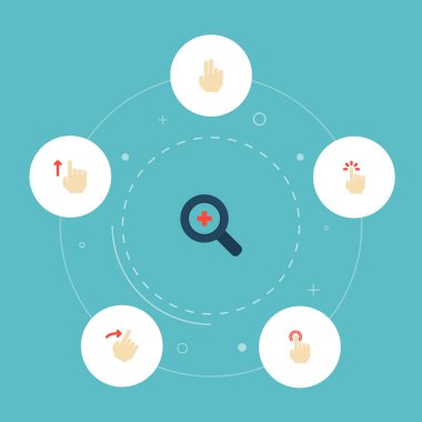 Çift düz stil sembolleri ile parmak, duyusal, emniyet simgeleri tıklayın ve diğer simgeleri web mobil app logo için tasarım.