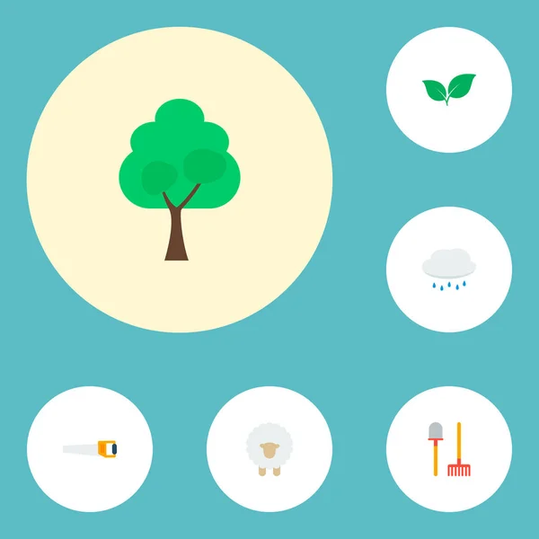 Set of agricultural icons flat style symbols with tree, handsaw, sheep icons for your web mobile app logo design. — Stock Photo, Image