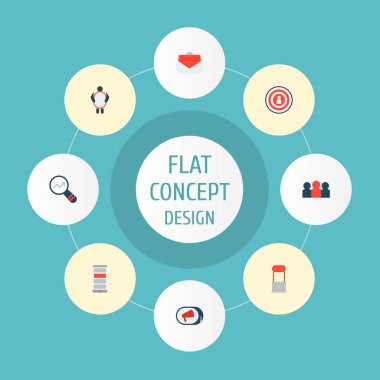 Set simgeleri düz stil sembolleri ile çalışan, hedef, reklamlar ve diğer simgeler web mobil app logo tasarımı için reklam.