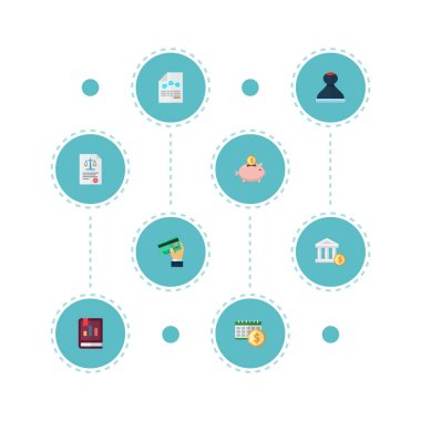 Simgeler düz stil sembolleri ile hukuk, birikimi, hesap ve diğer simgeler web mobil app logo tasarımı için muhasebe seti.