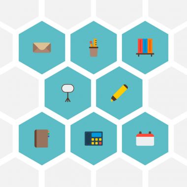 Takvim, telefon, kitaplık ve diğer simgeler web mobil app logo tasarımı için çalışma alanı simgeleri düz stil sembollerle kümesi.