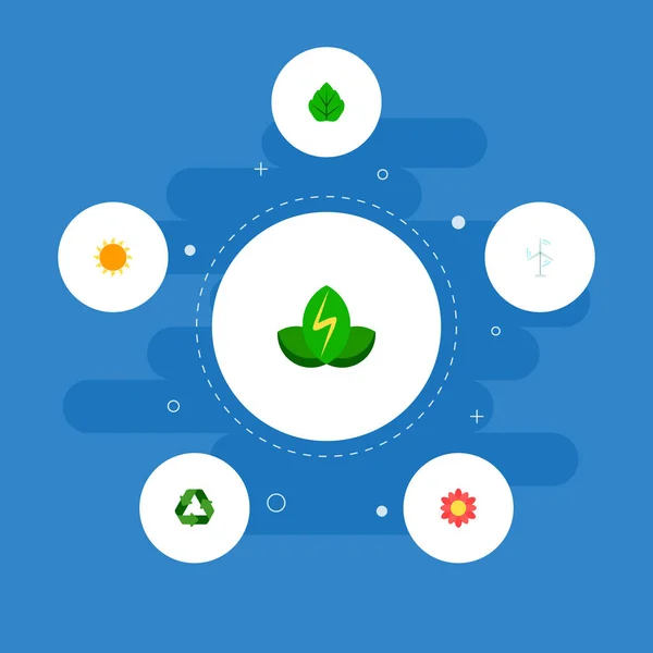 Conjunto de iconos ecológicos símbolos de estilo plano con molino de viento de energía, reciclaje, energía verde y otros iconos para el diseño del logotipo de su aplicación móvil web . — Foto de Stock