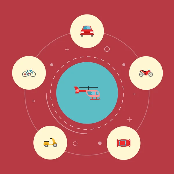 Helikopter, Araba, motosiklet ve diğer simgeler web mobil app logo tasarımı için araç simgeleri düz stil sembollerle kümesi. — Stok fotoğraf