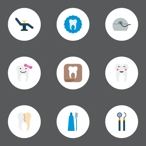 Zestaw symboli płaski stomatologiczne ikony z dental, nici, pieczęć i inne ikony dla projektu logo mobilnych aplikacji sieci web. — Zdjęcie stockowe