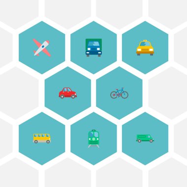 Simgeler düz stil uçak, minibüs, otobüs ve diğer vektör öğeleri. Otomatik simgeler düz stil simgeler kümesi de yolcu, araç, otobüs nesneleri içerir.