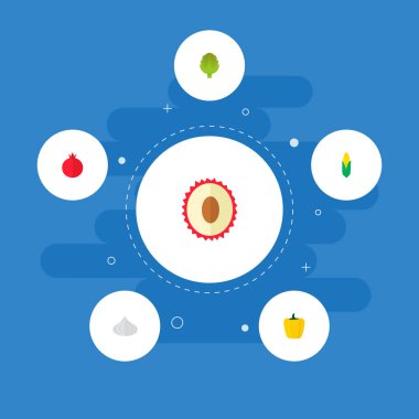 Simgeler düz stil nar, Mısır, lychee ve diğer vektör öğeleri. Ayrıca meyve, tahıl, enginar nesneleri içeren küme berry simgeler düz stil sembolleri.