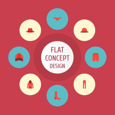 Simgeler düz stil beyzbol şapkası, çorap, şort ve diğer vektör öğeleri. Ayrıca şapka, giyim, kadın nesneleri içeren küme giysi simgeler düz stil sembolleri.