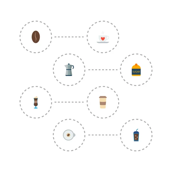 Iconos de azúcar de estilo plano, latte, percolator y otros elementos vectoriales. Conjunto de iconos de bebidas símbolos de estilo plano también incluye café, azúcar, objetos cappuccino . — Vector de stock