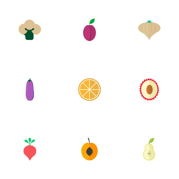 Icons flat style beet, pear, eggplant and other vector elements. Set of fruit icons flat style symbols also includes fruit, apricot, onion objects. — Stock Vector