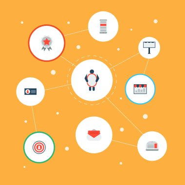 Simgeler düz stil e-posta promosyon, hedef, marka farkındalığı vektör öğeleri. Simgeler düz stil sembolleri pazarlama seti de içerir afiş, reklam, reklam nesne.