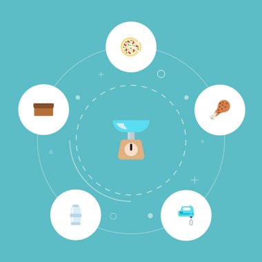 Simgeler düz stil ekmek, tuz, mikser ve diğer vektör öğeleri. Gıda simgeler düz stil sembolleri de içerir bacak, ölçekler, ekmek nesneleri.