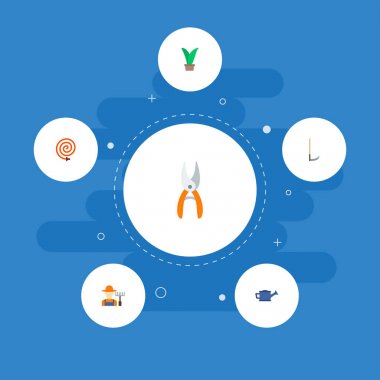 Simgeler düz stil makas, tırpan, bahçıvan ve diğer vektör öğeleri. Bahçe Bitkileri simgeler düz stil simgeler kümesi de içerir üretici, bahçıvan, makas nesneleri.