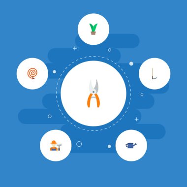 Makas, tırpan, bahçıvan ve diğer simgeler web mobil app logo tasarımı için tarım simgeler düz stil sembollerle kümesi.