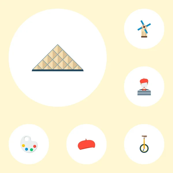 Készlet-ból Franciaország ikonok lapos stílusú szimbólumok beret, Louvre, egykerekű és más ikonok a webes mozgatható app logo tervezés. — Stock Fotó