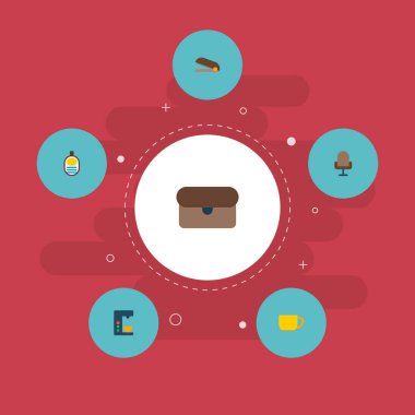 Zımba, kupa, evrak ve diğer simgeler web mobil app logo tasarımı için çalışma alanı simgeleri düz stil sembollerle kümesi.