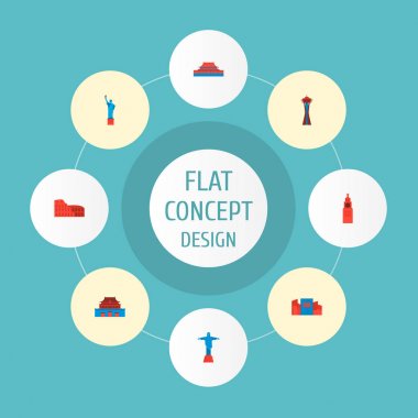 Dizi simge simgeler düz stil sembollerle İsa kurtarıcı, Pekin, colosseum ve diğer simgeler web mobil app logo tasarımı için.